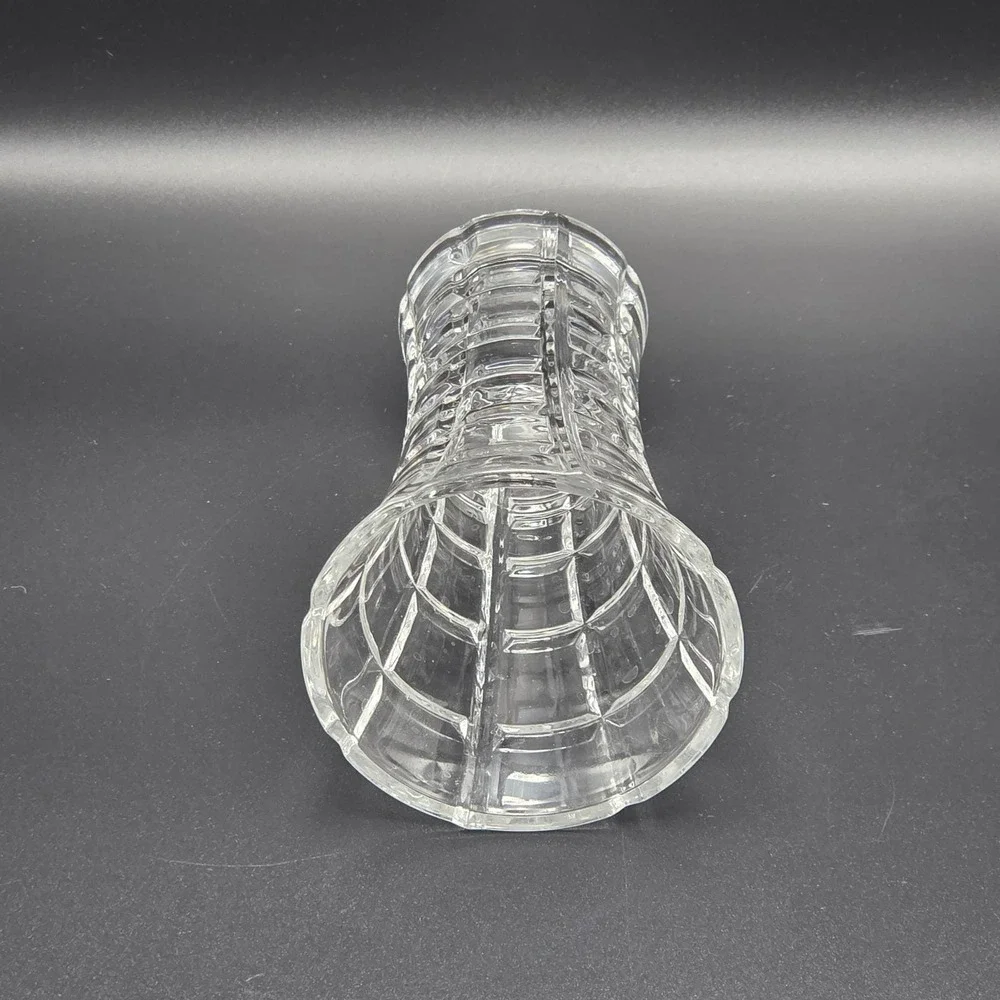 Vintage Clear Glass Bud Vase Faceted Geometric Block 4.7